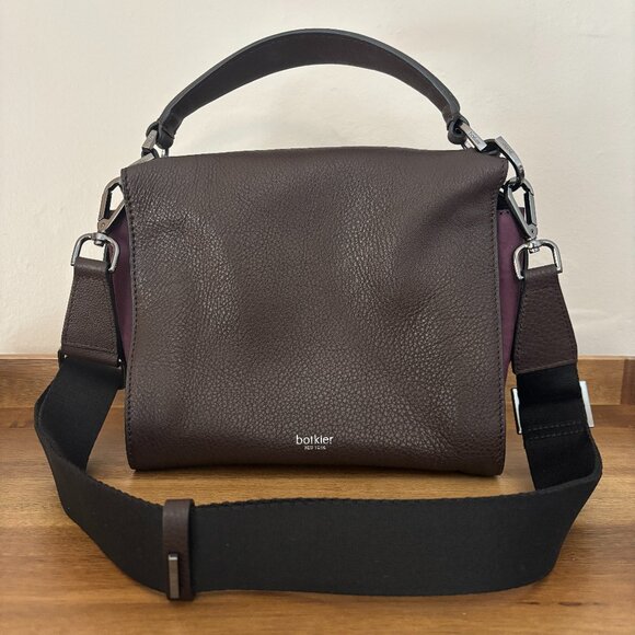 Botkier New York Brown Pebble Leather Purple Suede Top Handle Crossbody - Picture 1 of 11
